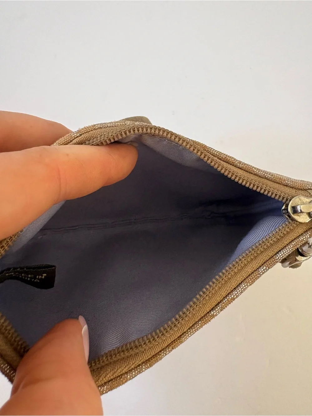 VNTG Authentic Coach Gold‎ Lurex Wristlet Clutch Mettalic Textile Jacquard Logo